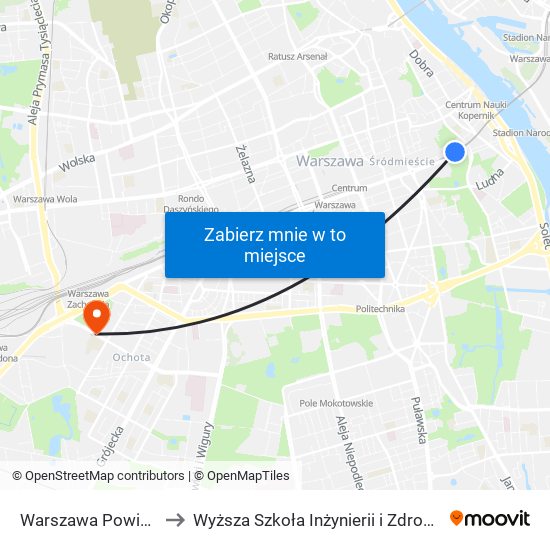 Warszawa Powiśle to Wyższa Szkoła Inżynierii i Zdrowia map