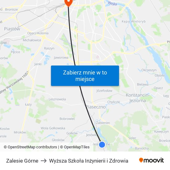 Zalesie Górne to Wyższa Szkoła Inżynierii i Zdrowia map