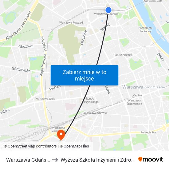 Warszawa Gdańska to Wyższa Szkoła Inżynierii i Zdrowia map