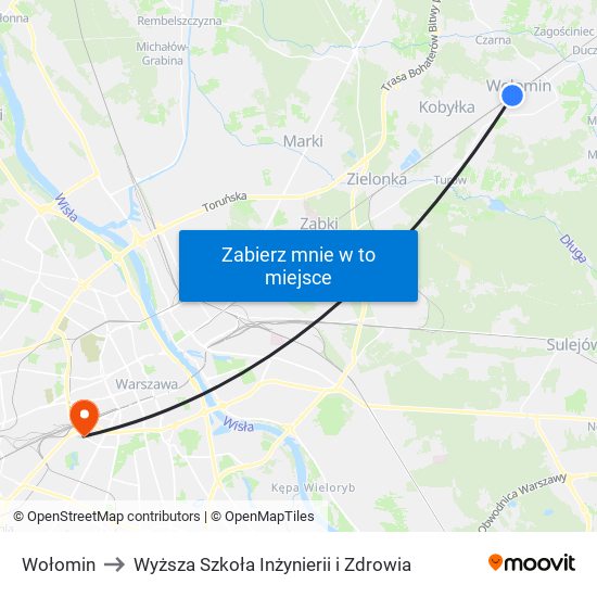 Wołomin to Wyższa Szkoła Inżynierii i Zdrowia map