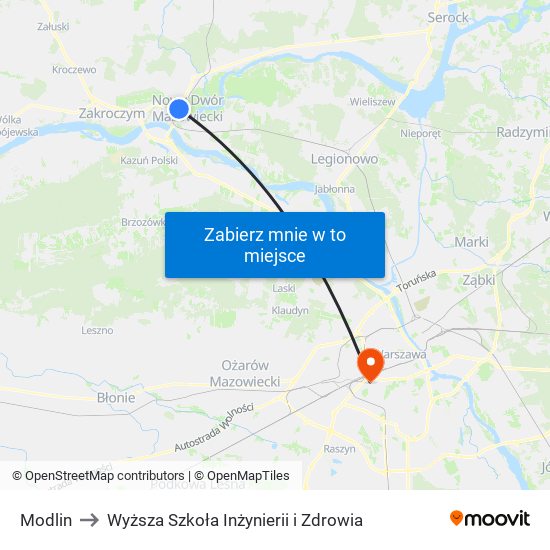 Modlin to Wyższa Szkoła Inżynierii i Zdrowia map