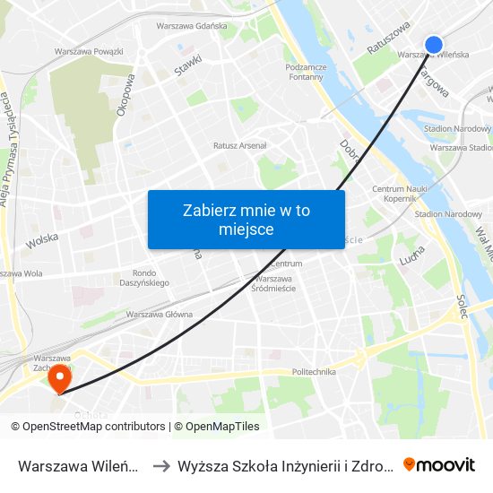 Warszawa Wileńska to Wyższa Szkoła Inżynierii i Zdrowia map