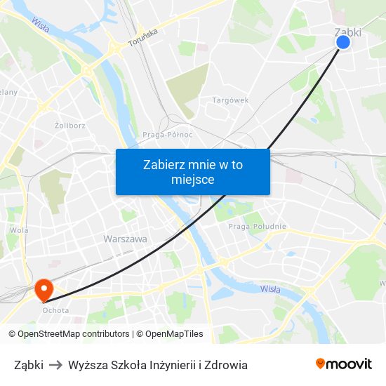 Ząbki to Wyższa Szkoła Inżynierii i Zdrowia map