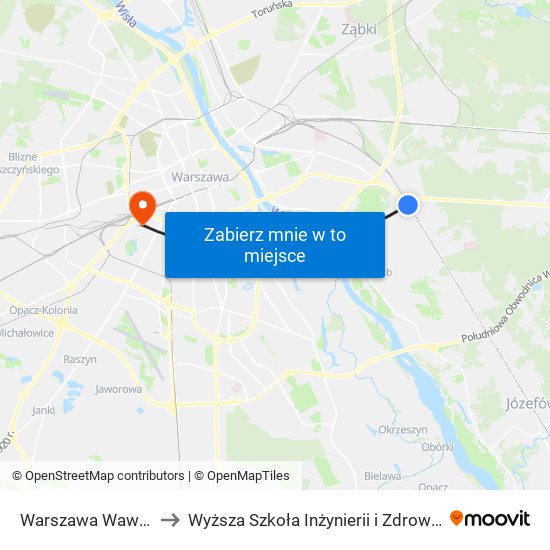 Warszawa Wawer to Wyższa Szkoła Inżynierii i Zdrowia map