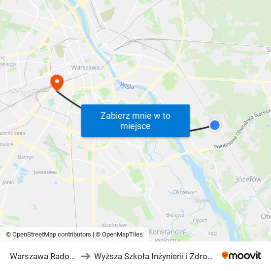 Warszawa Radość to Wyższa Szkoła Inżynierii i Zdrowia map