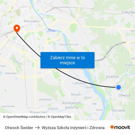 Otwock Świder to Wyższa Szkoła Inżynierii i Zdrowia map