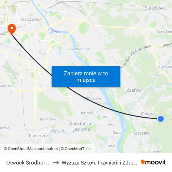 Otwock Śródborów to Wyższa Szkoła Inżynierii i Zdrowia map