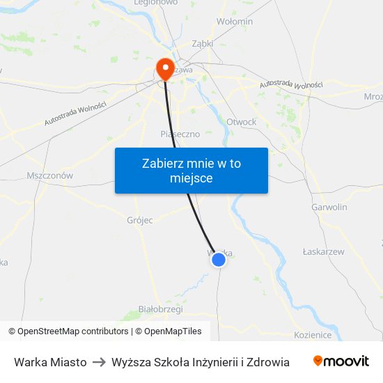 Warka Miasto to Wyższa Szkoła Inżynierii i Zdrowia map