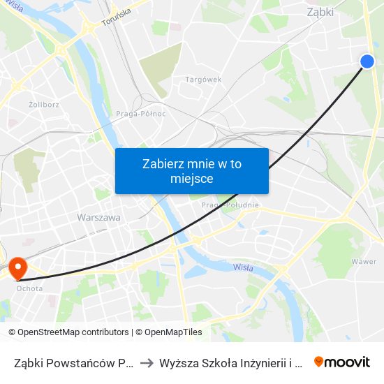 Ząbki Powstańców Park 01 to Wyższa Szkoła Inżynierii i Zdrowia map