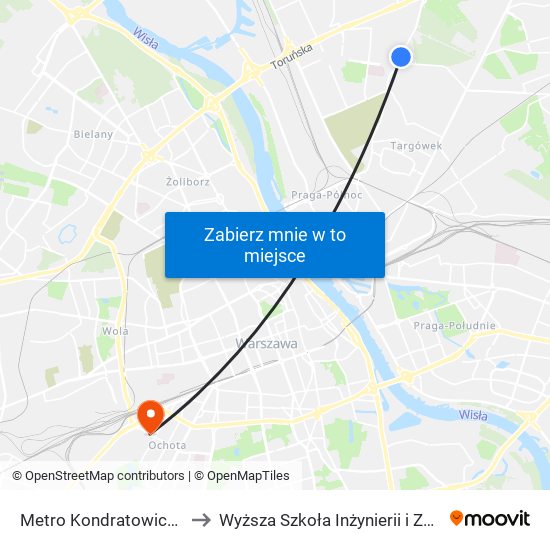 Metro Kondratowicza 06 to Wyższa Szkoła Inżynierii i Zdrowia map