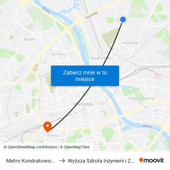 Metro Kondratowicza 08 to Wyższa Szkoła Inżynierii i Zdrowia map