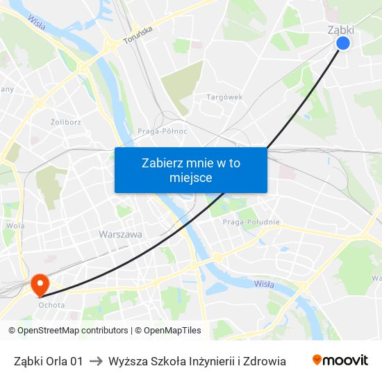 Ząbki Orla 01 to Wyższa Szkoła Inżynierii i Zdrowia map