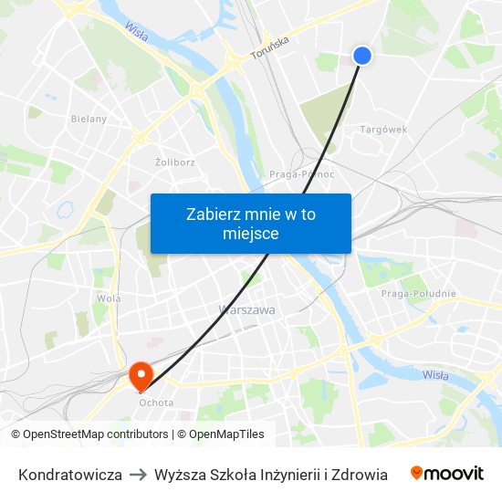 Kondratowicza to Wyższa Szkoła Inżynierii i Zdrowia map