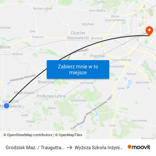 Grodzisk Maz. / Traugutta / Dw. PKP 01 to Wyższa Szkoła Inżynierii i Zdrowia map