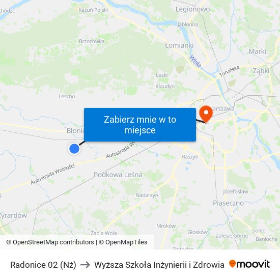 Radonice 02 (Nż) to Wyższa Szkoła Inżynierii i Zdrowia map