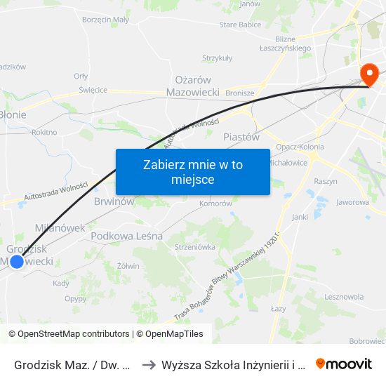 Grodzisk Maz. / Dw. PKP 01 to Wyższa Szkoła Inżynierii i Zdrowia map