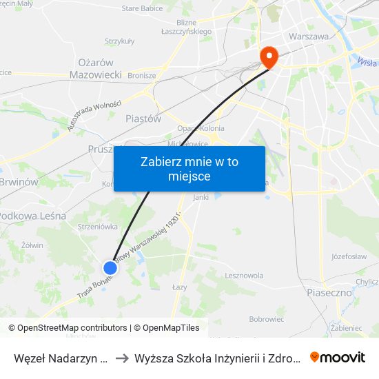 Węzeł Nadarzyn 01 to Wyższa Szkoła Inżynierii i Zdrowia map