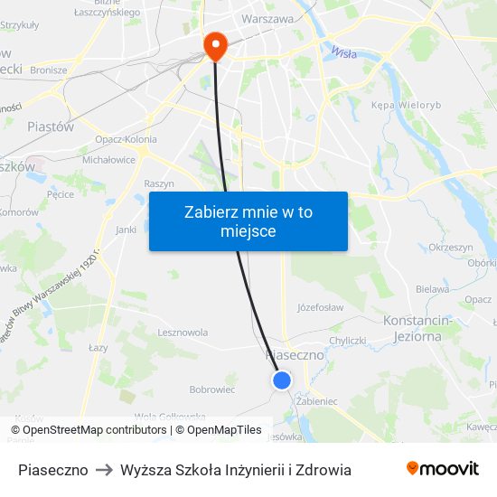 Piaseczno to Wyższa Szkoła Inżynierii i Zdrowia map