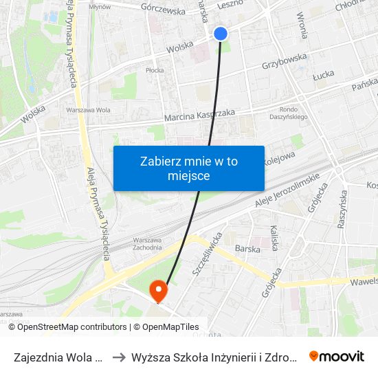 Zajezdnia Wola 03 to Wyższa Szkoła Inżynierii i Zdrowia map