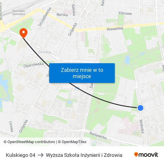 Kulskiego 04 to Wyższa Szkoła Inżynierii i Zdrowia map