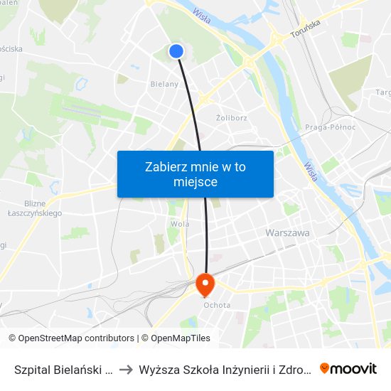 Szpital Bielański to Wyższa Szkoła Inżynierii i Zdrowia map