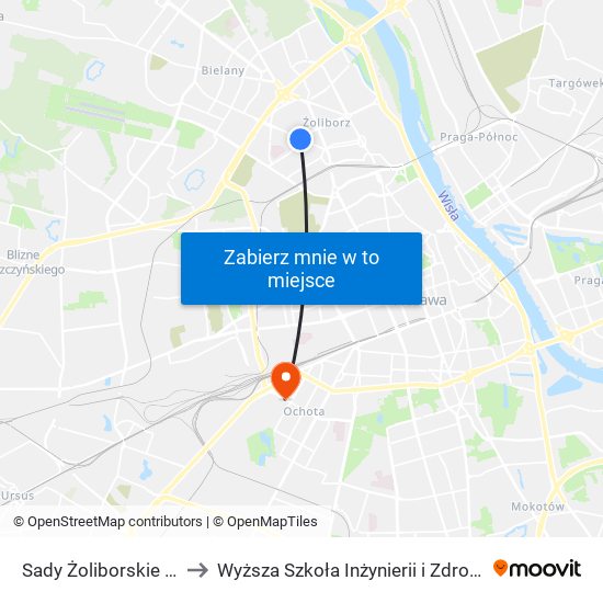 Sady Żoliborskie to Wyższa Szkoła Inżynierii i Zdrowia map