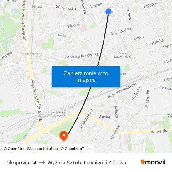 Okopowa to Wyższa Szkoła Inżynierii i Zdrowia map