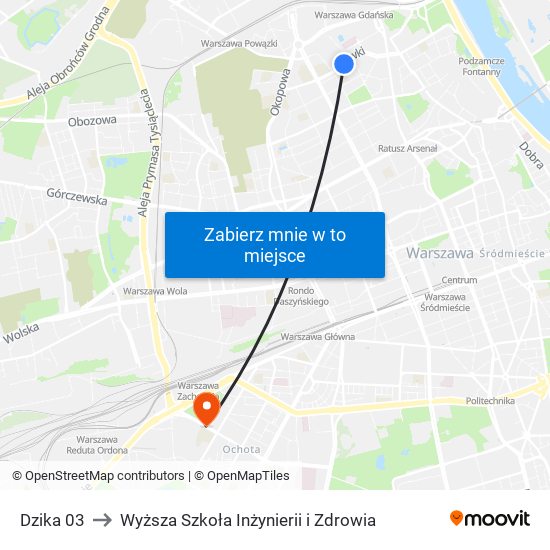 Dzika to Wyższa Szkoła Inżynierii i Zdrowia map