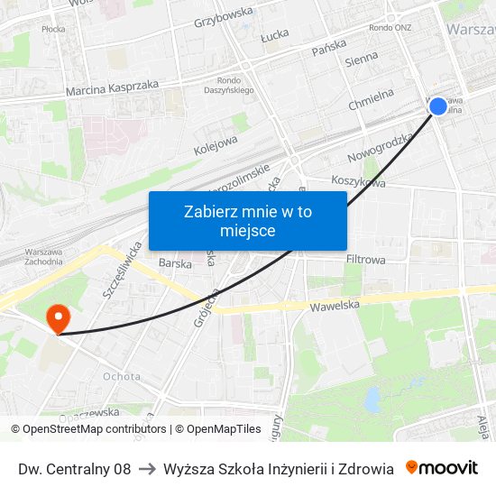 Dw. Centralny 08 to Wyższa Szkoła Inżynierii i Zdrowia map