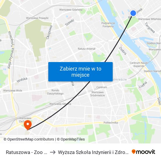 Ratuszowa - Zoo 01 to Wyższa Szkoła Inżynierii i Zdrowia map