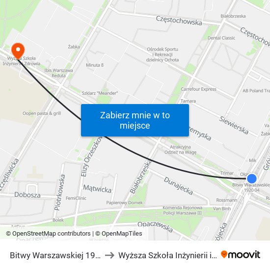 Bitwy Warszawskiej 1920 R. to Wyższa Szkoła Inżynierii i Zdrowia map