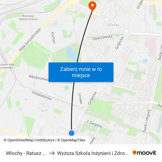 Włochy-Ratusz to Wyższa Szkoła Inżynierii i Zdrowia map