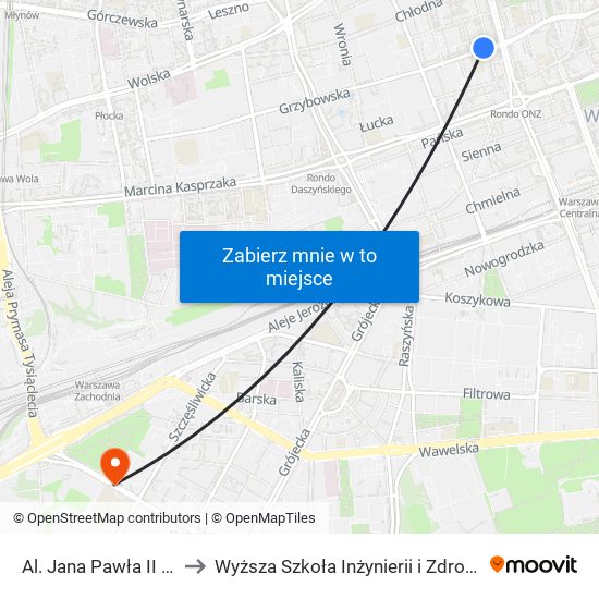 Al. Jana Pawła II to Wyższa Szkoła Inżynierii i Zdrowia map