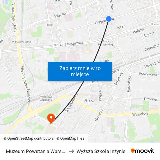 Muzeum Powstania Warszawskiego 02 to Wyższa Szkoła Inżynierii i Zdrowia map