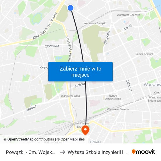 Powązki-Cm. Wojskowy to Wyższa Szkoła Inżynierii i Zdrowia map