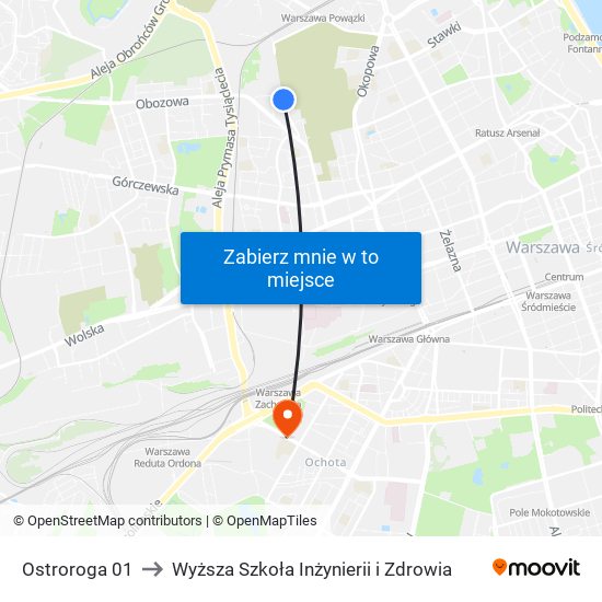 Ostroroga to Wyższa Szkoła Inżynierii i Zdrowia map