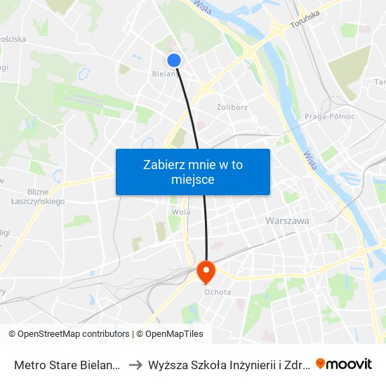 Metro Stare Bielany 04 to Wyższa Szkoła Inżynierii i Zdrowia map