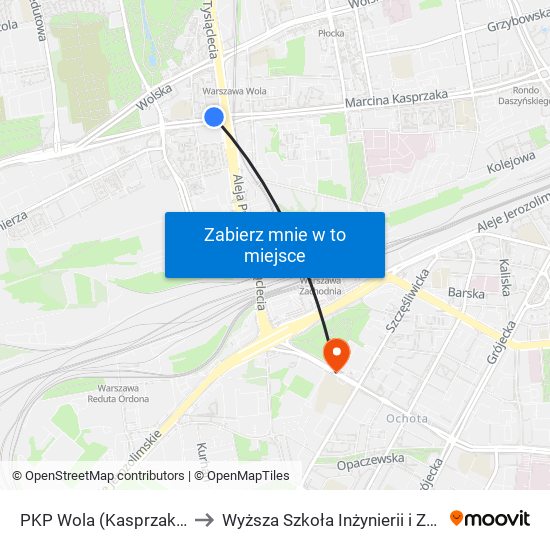 PKP Wola (Kasprzaka) to Wyższa Szkoła Inżynierii i Zdrowia map