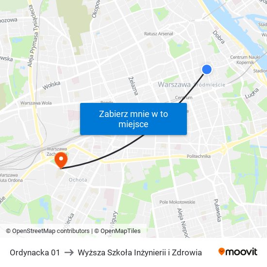 Ordynacka to Wyższa Szkoła Inżynierii i Zdrowia map