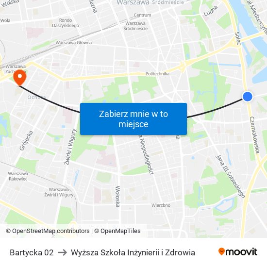 Bartycka to Wyższa Szkoła Inżynierii i Zdrowia map