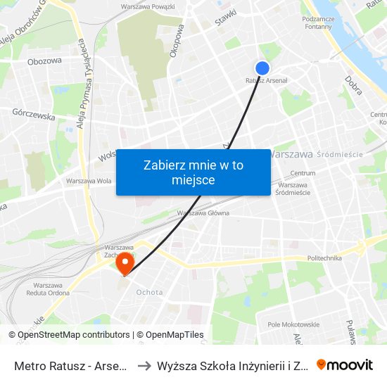 Metro Ratusz - Arsenał 02 to Wyższa Szkoła Inżynierii i Zdrowia map