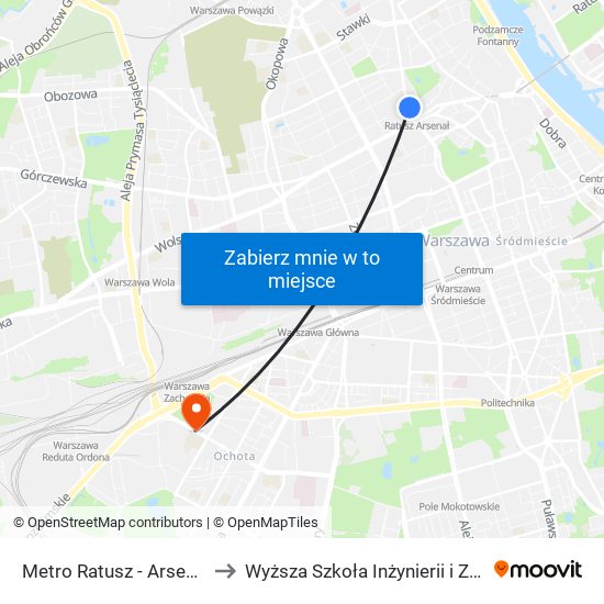 Metro Ratusz - Arsenał 01 to Wyższa Szkoła Inżynierii i Zdrowia map