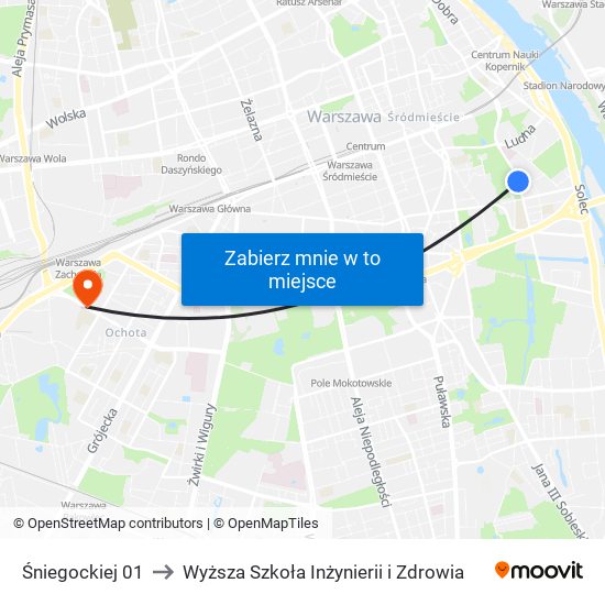 Śniegockiej 01 to Wyższa Szkoła Inżynierii i Zdrowia map