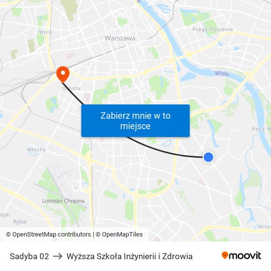 Sadyba to Wyższa Szkoła Inżynierii i Zdrowia map