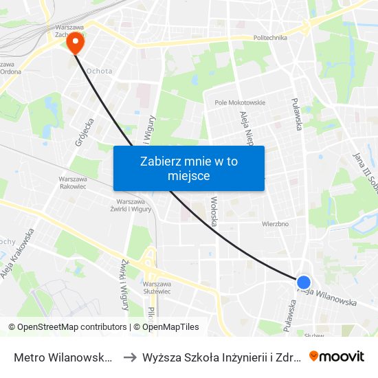 Metro Wilanowska 10 to Wyższa Szkoła Inżynierii i Zdrowia map