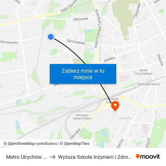 Metro Ulrychów 02 to Wyższa Szkoła Inżynierii i Zdrowia map