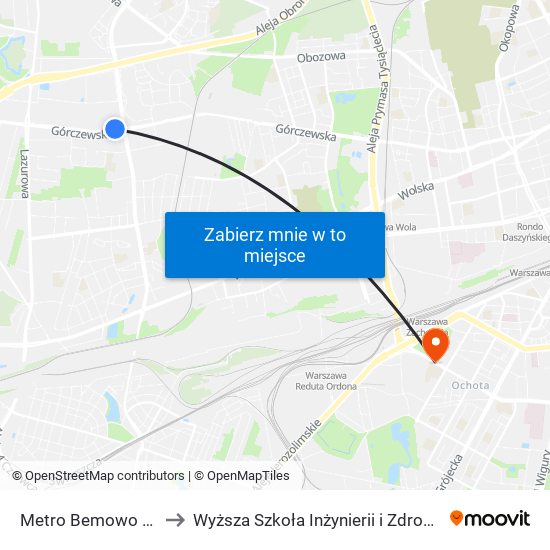 Metro Bemowo 02 to Wyższa Szkoła Inżynierii i Zdrowia map