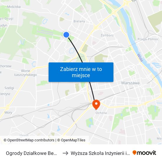 Ogrody Działkowe Bemowo to Wyższa Szkoła Inżynierii i Zdrowia map