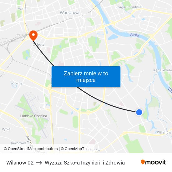 Wilanów 02 to Wyższa Szkoła Inżynierii i Zdrowia map