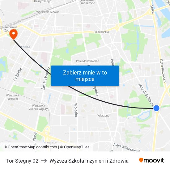 Tor Stegny to Wyższa Szkoła Inżynierii i Zdrowia map